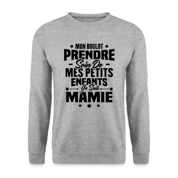 Prendre soin de mes petits enfants, Je suis mamie - Sweat-shirt Unisexe - gris chiné - Devant - Alina (178cm) & Michal (187cm)