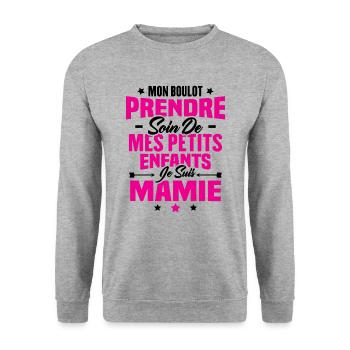 Prendre soin de mes petits enfants, Je suis mamie - Sweat-shirt Unisexe - gris chiné - Devant - Alina (178cm) & Michal (187cm)