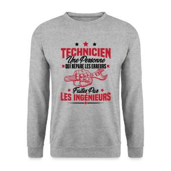 Technicien une personne qui répare les erreurs - Sweat-shirt Unisexe - gris chiné - Devant - Alina (178cm) & Michal (187cm)