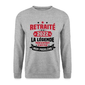 Cadeau retraité 2022, La légende prend sa retraite - Sweat-shirt Unisexe - gris chiné - Devant - Alina (178cm) & Michal (187cm)