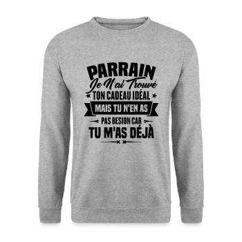 Parrain je n'ai trouvé ton cadeau idéal - Sweat-shirt Unisexe - gris chiné - Devant - Alina (178cm) & Michal (187cm)