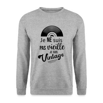 Je ne suis pas vieille, je suis vintage - Sweat-shirt Unisexe - gris chiné - Devant - Alina (178cm) & Michal (187cm)