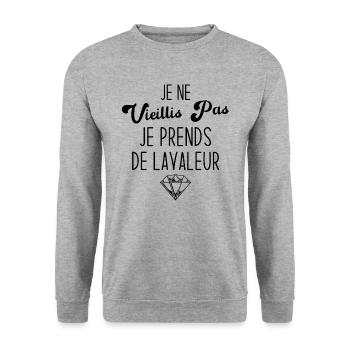 Je ne vieillis pas, je prends de la valeur - Sweat-shirt Unisexe - gris chiné - Devant - Alina (178cm) & Michal (187cm)