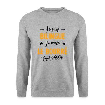 Je suis bilingue je parle le bourré - Sweat-shirt Unisexe - gris chiné - Devant - Alina (178cm) & Michal (187cm)