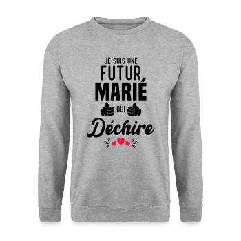 Cadeau Je suis un futur marié qui déchire - Sweat-shirt Unisexe - gris chiné - Devant - Alina (178cm) & Michal (187cm)