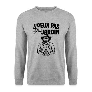 J'peux pas j'ai jardin / Cadeau retrait jardin - Sweat-shirt Unisexe - gris chiné - Devant - Alina (178cm) & Michal (187cm)