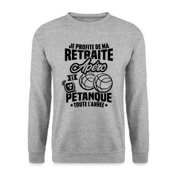 Je profite de ma retraite apéro et pétanque - Sweat-shirt Unisexe - gris chiné - Devant - Alina (178cm) & Michal (187cm)