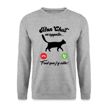 Mon chat m'appelle - Sweat-shirt Unisexe - gris chiné - Devant - Alina (178cm) & Michal (187cm)