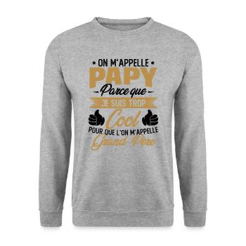 On M'appelle Papy Parce Que Je Suis Trop Cool - Sweat-shirt Unisexe - gris chiné - Devant - Alina (178cm) & Michal (187cm)