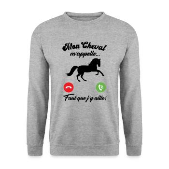 Mon cheval m'appelle faut quẹ j’y aille Cadeau - Sweat-shirt Unisexe - gris chiné - Devant - Alina (178cm) & Michal (187cm)