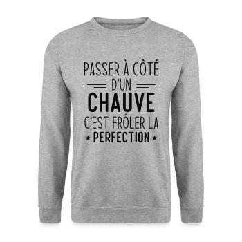 Chauve perfection, Cadeau humour homme chauve - Sweat-shirt Unisexe - gris chiné - Devant - Alina (178cm) & Michal (187cm)