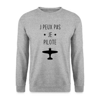 J'peux pas je pilote Cadeau vintage avion - Sweat-shirt Unisexe - gris chiné - Devant - Alina (178cm) & Michal (187cm)