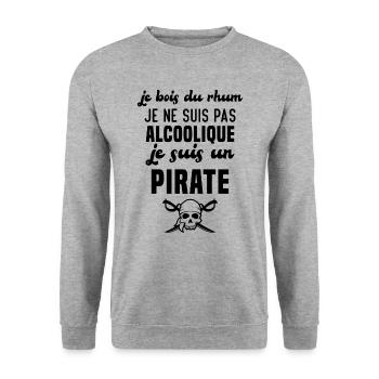 Je ne suis pas alcoolique je suis un pirate - Sweat-shirt Unisexe - gris chiné - Devant - Alina (178cm) & Michal (187cm)