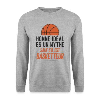 Homme idéal est un mythe sauf s'il est basketteur - Sweat-shirt Unisexe - gris chiné - Devant - Alina (178cm) & Michal (187cm)