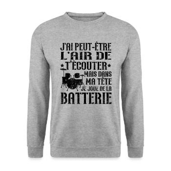 Dans ma tête je joue de la batterie - Sweat-shirt Unisexe - gris chiné - Devant - Alina (178cm) & Michal (187cm)