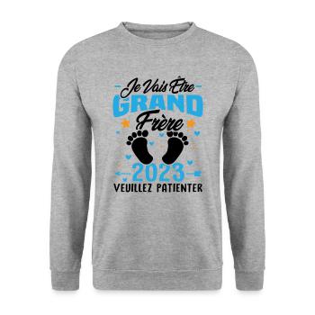 Je Vais Être Grand Frère en 2023 - Sweat-shirt Unisexe - gris chiné - Devant - Alina (178cm) & Michal (187cm)