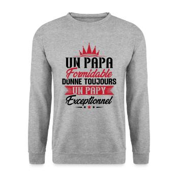 Cadeau pour grand-père - Un papy exceptionnel - Sweat-shirt Unisexe - gris chiné - Devant - Alina (178cm) & Michal (187cm)