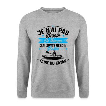 Cadeau j'ai juste besoin d'aller faire du kayak - Sweat-shirt Unisexe - gris chiné - Devant - Alina (178cm) & Michal (187cm)