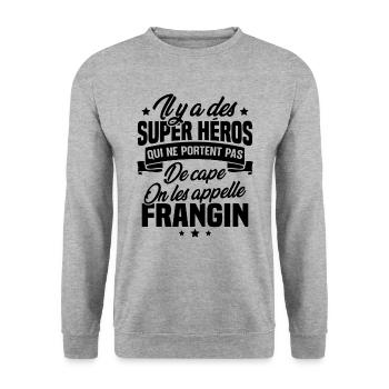Super héros on les appelle frangin cadeau - Sweat-shirt Unisexe - gris chiné - Devant - Alina (178cm) & Michal (187cm)
