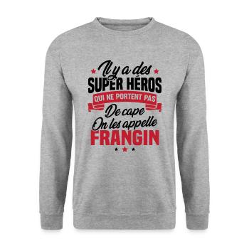 Super héros on les appelle frangin cadeau - Sweat-shirt Unisexe - gris chiné - Devant - Alina (178cm) & Michal (187cm)