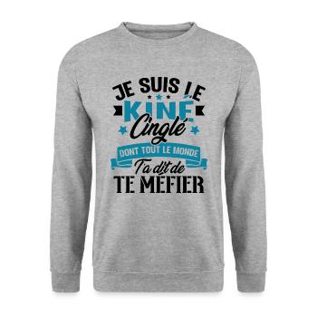 Je Suis Le Kiné Cinglé Humour Cadeau - Sweat-shirt Unisexe - gris chiné - Devant - Alina (178cm) & Michal (187cm)