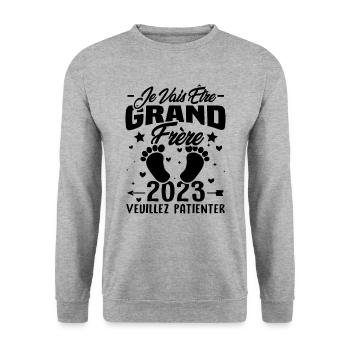 Je Vais Être Grand Frère en 2023 - Sweat-shirt Unisexe - gris chiné - Devant - Alina (178cm) & Michal (187cm)