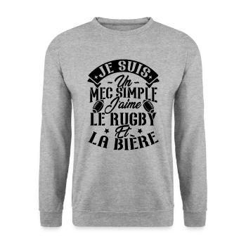 Je suis un Mec simple j'aime rugby et la bière - Sweat-shirt Unisexe - gris chiné - Devant - Alina (178cm) & Michal (187cm)