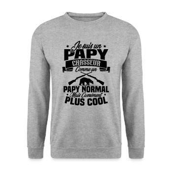 Je suis un papy chasseur comme un papy normal - Sweat-shirt Unisexe - gris chiné - Devant - Alina (178cm) & Michal (187cm)