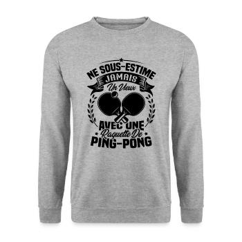 Un vieux avec une raquette de ping pong - Sweat-shirt Unisexe - gris chiné - Devant - Alina (178cm) & Michal (187cm)