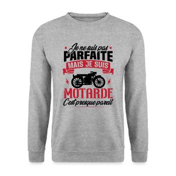 Je ne suis pas parfaite mais je suis motarde - Sweat-shirt Unisexe - gris chiné - Devant - Alina (178cm) & Michal (187cm)