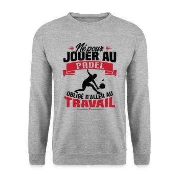 Né pour jouer au padel - Cadeau joueur de padel - Sweat-shirt Unisexe - gris chiné - Devant - Alina (178cm) & Michal (187cm)