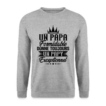 Papa formidable donne toujours papy exceptionnel - Sweat-shirt Unisexe - gris chiné - Devant - Alina (178cm) & Michal (187cm)