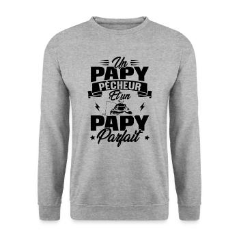 Un papy pêcheur est un papy parfait - Sweat-shirt Unisexe - gris chiné - Devant - Alina (178cm) & Michal (187cm)