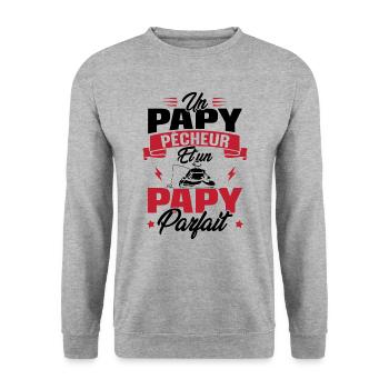 Un papy pêcheur est un papy parfait - Sweat-shirt Unisexe - gris chiné - Devant - Alina (178cm) & Michal (187cm)