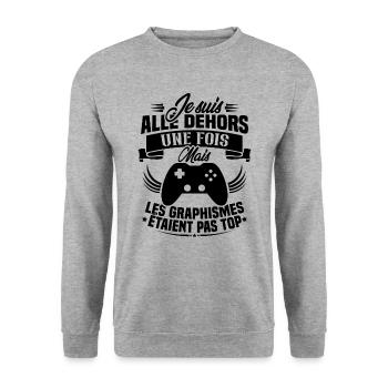 Humour cadeau console graphisme jeux vidéo - Sweat-shirt Unisexe - gris chiné - Devant - Alina (178cm) & Michal (187cm)