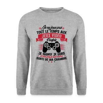 Je ne joue pas tout le temps aux jeux vidéos - Sweat-shirt Unisexe - gris chiné - Devant - Alina (178cm) & Michal (187cm)