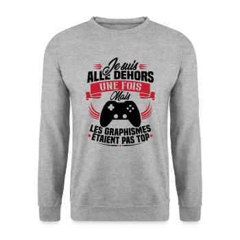 Humour cadeau console graphisme jeux vidéo - Sweat-shirt Unisexe - gris chiné - Devant - Alina (178cm) & Michal (187cm)