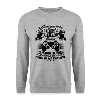 Ich spiele nicht ständig Videospiele - Unisex Pullover - Weißgrau meliert - Vorne - Alina (178cm) & Michal (187cm)