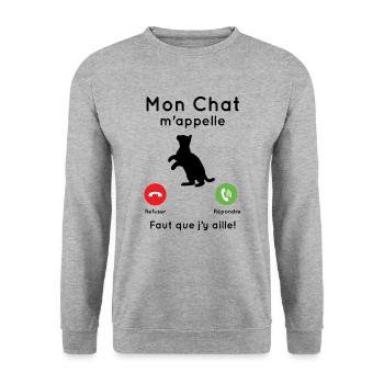 Mon chat m'appelle - Sweat-shirt Unisexe - gris chiné - Devant - Alina (178cm) & Michal (187cm)