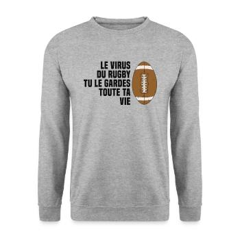 Le virus du Rugby tu le gardes toute ta vie - Sweat-shirt Unisexe - gris chiné - Devant - Alina (178cm) & Michal (187cm)