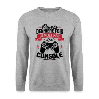 Pour la derniere fois je peux pas j'ai console - Sweat-shirt Unisexe - gris chiné - Devant - Alina (178cm) & Michal (187cm)