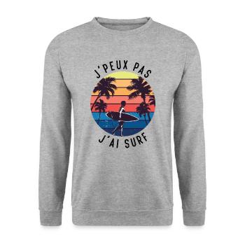 Je peux pas j'ai surf - Sweat-shirt Unisexe - gris chiné - Devant - Alina (178cm) & Michal (187cm)