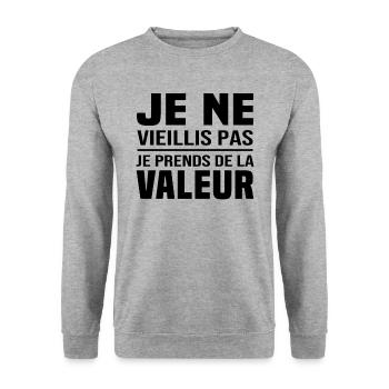 Je ne vieillis pas, je prends de la valeur - Sweat-shirt Unisexe - gris chiné - Devant - Alina (178cm) & Michal (187cm)