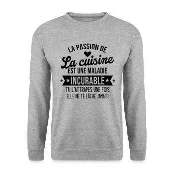 la passion de la cuisine est une maladie incurable - Sweat-shirt Unisexe - gris chiné - Devant - Alina (178cm) & Michal (187cm)