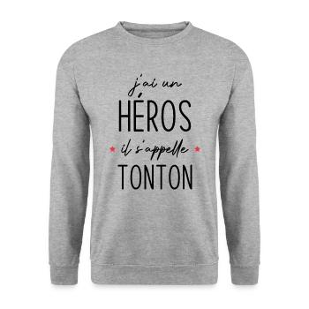 J'ai un héros il s'appelle tonton - Sweat-shirt Unisexe - gris chiné - Devant - Alina (178cm) & Michal (187cm)