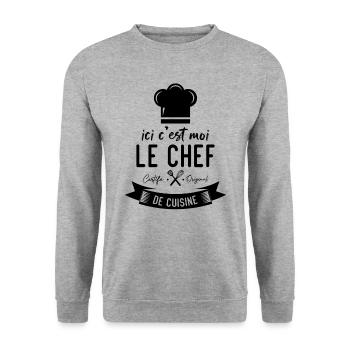 Ici c'est moi le chef certifié original de cuisine - Sweat-shirt Unisexe - gris chiné - Devant - Alina (178cm) & Michal (187cm)