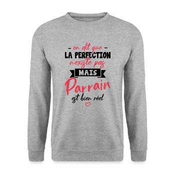 on dit que la perfection n'existe pas mais parrain - Sweat-shirt Unisexe - gris chiné - Devant - Alina (178cm) & Michal (187cm)