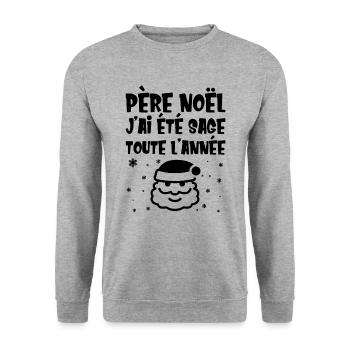 Père Noël j'ai été sage toute l'année - Sweat-shirt Unisexe - gris chiné - Devant - Alina (178cm) & Michal (187cm)