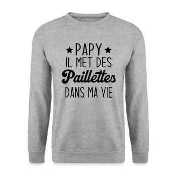Papy il met des paillettes dans ma vie - Sweat-shirt Unisexe - gris chiné - Devant - Alina (178cm) & Michal (187cm)