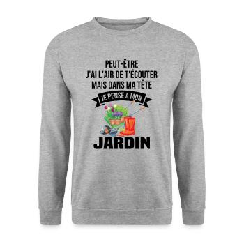 Dans ma tête je pense a mon jardin - Sweat-shirt Unisexe - gris chiné - Devant - Alina (178cm) & Michal (187cm)